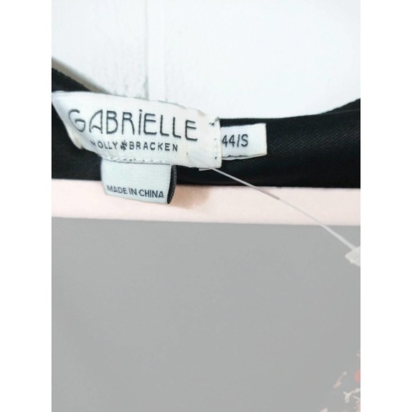 Gabrielle WM 44 (US XL 16) Black Floral Trapeze Dress Drop Bishop Sleeve V-Neck - Picture 2 of 6